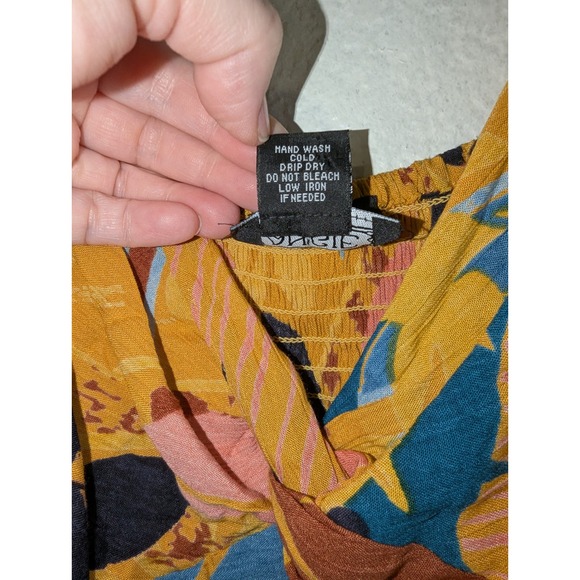 Angie Tropical Floral Twist Front Tiered Mini Dress Yellow Blue Pink Women Large - Picture 6 of 12